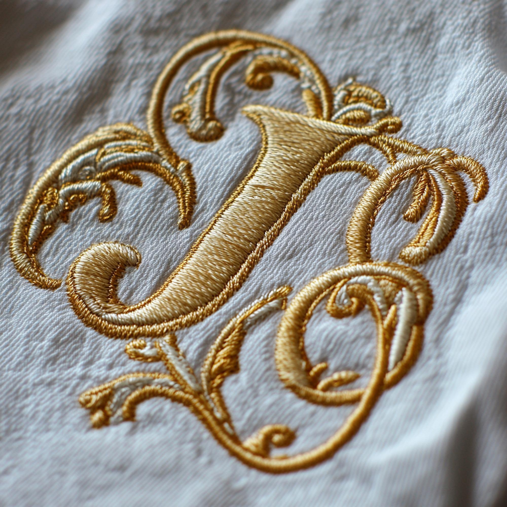 Monogram haftowany złotą nicią